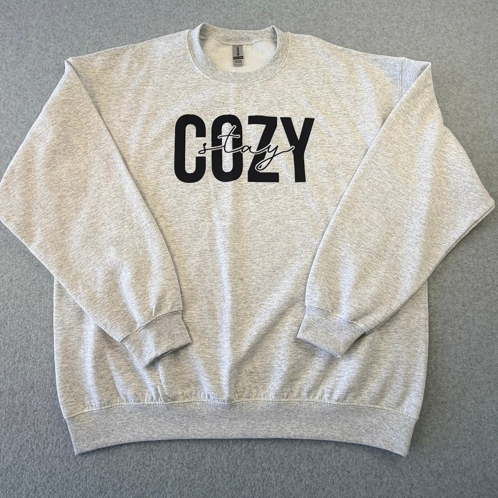 Gildan Heavy Blend Stay Cozy Graphic Sweatshirt Gray XL Crewneck Pullover
